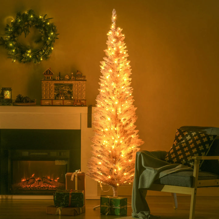 Small white pencil tree with warm lights