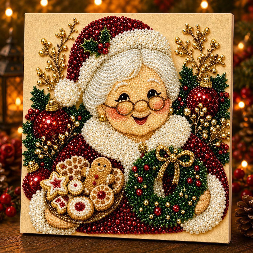 Christmas diamond painting on wooden frame