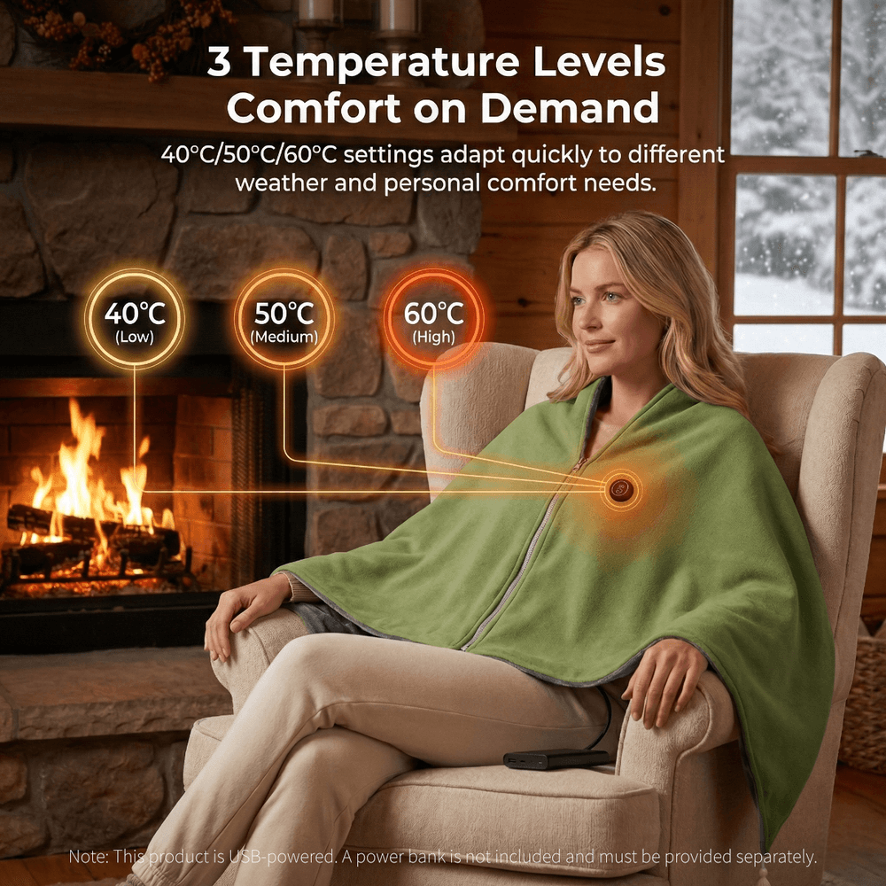 Heated Shawl Blanket - 8-Zone USB Heating, Portable, Office &amp; Camping