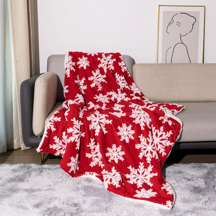 Snugleigh™ Christmas Wool Blend Throw With Snowflakes for Sofa and Bed