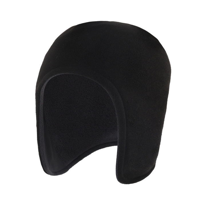 Black polar fleece cap with ear flaps