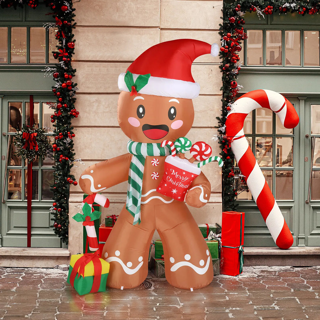 Giant inflatable gingerbread man with candy cane