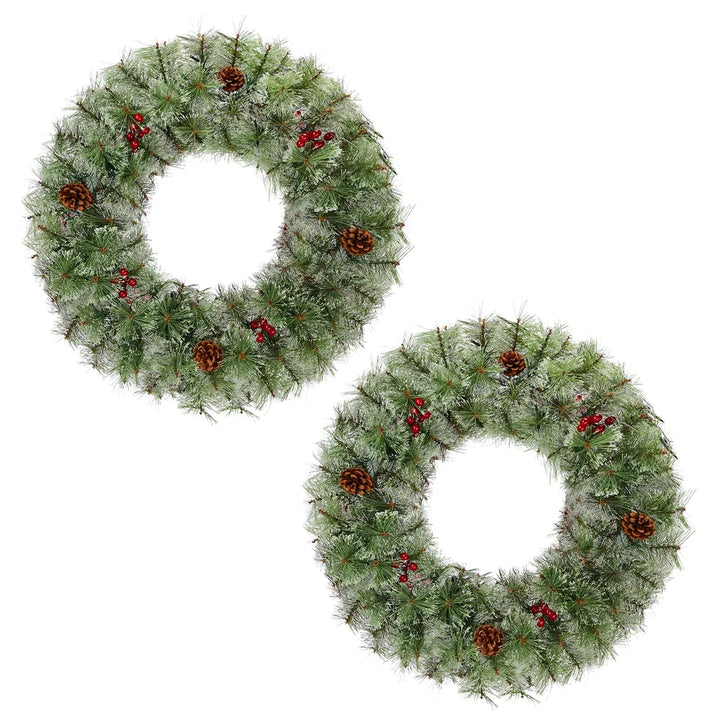 Pre-lit Christmas wreath on front door