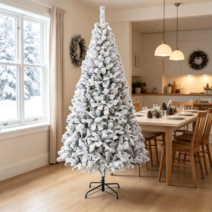 Flocked Fraser fir with warm lights