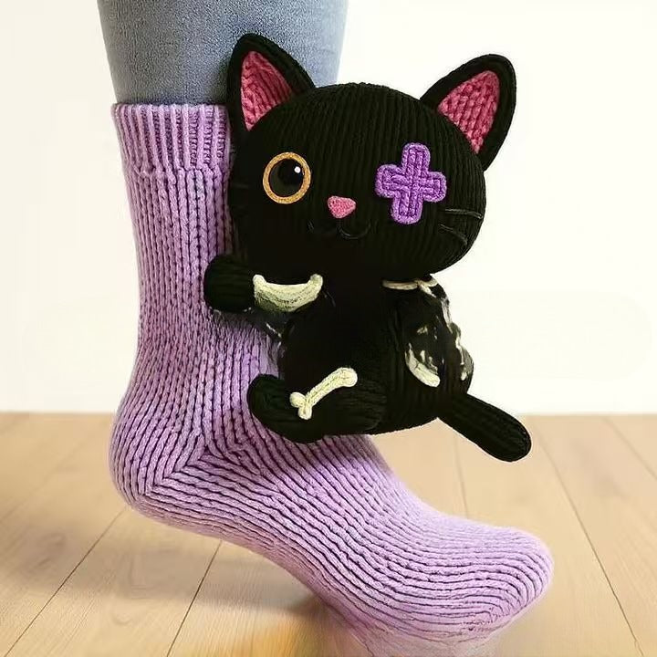 Knit socks with 3D crochet sloth