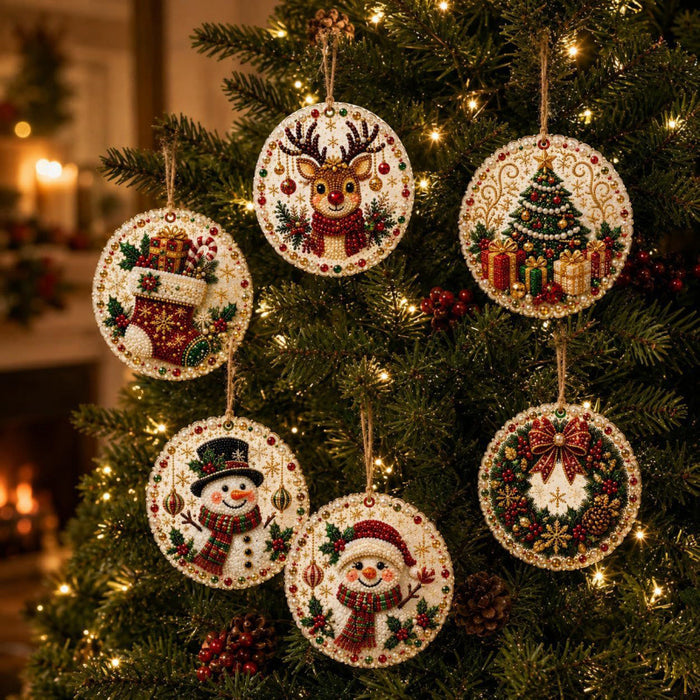Snugleigh Set of 6 wooden diamond painting Christmas ornaments