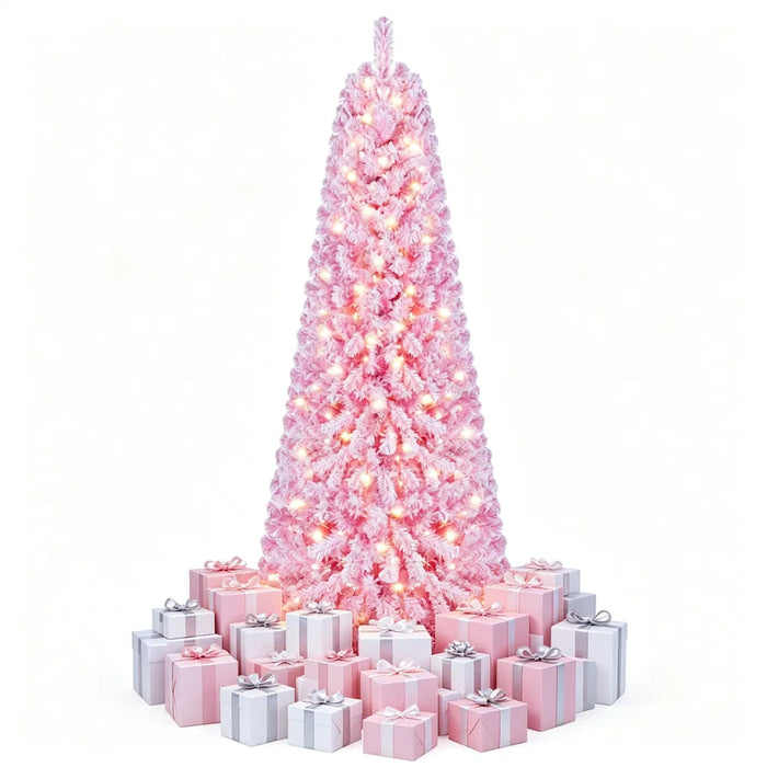 Snugleigh Pink Flocked Pre-Lit Christmas Tree with 280 LEDs, 7ft