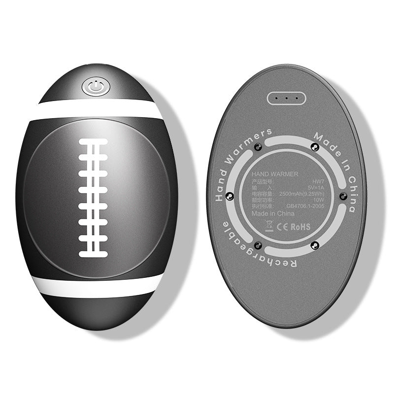 Football-shaped magnetic hand warmer split in two
