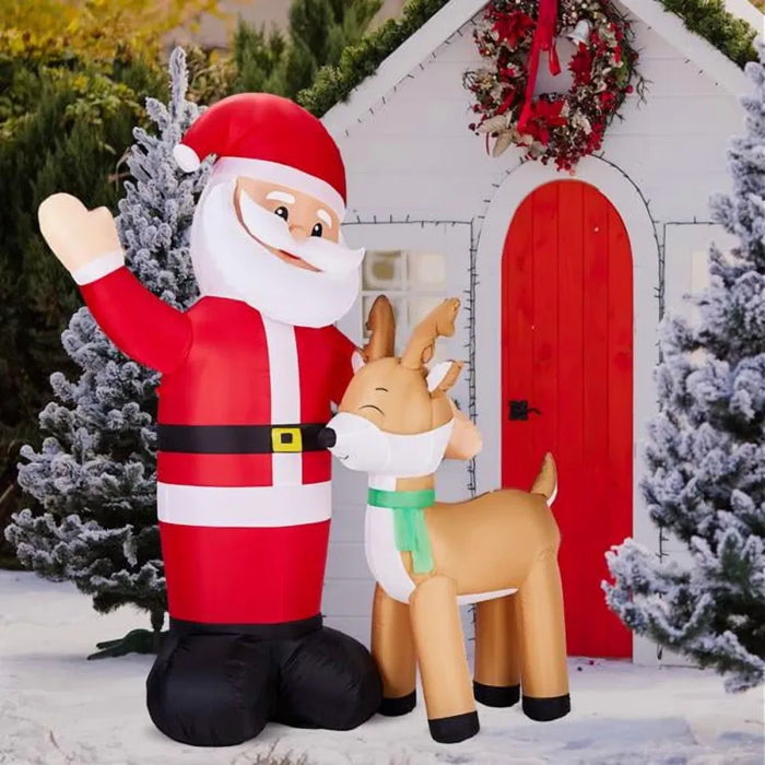 Snugleigh Inflatable Waving Santa with Reindeer and 4 LEDs