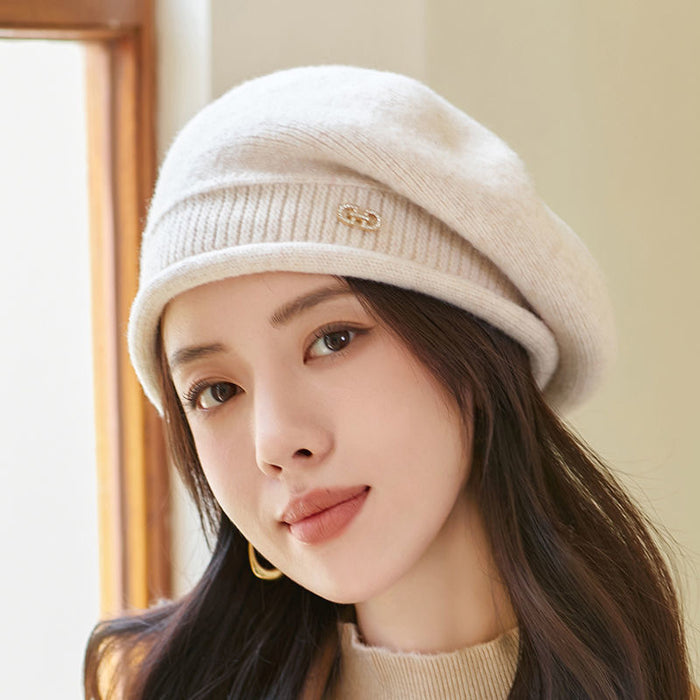 Snugleigh Knitted Beret Hat with Folded Brim and Ring