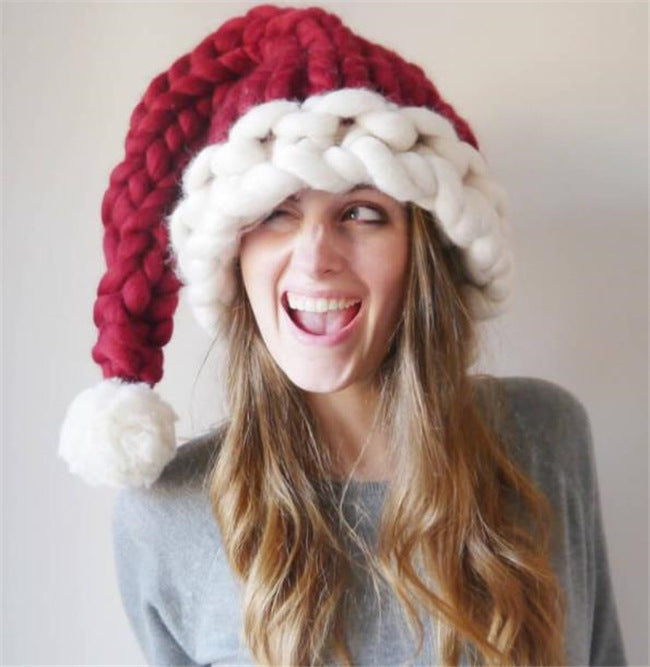 Chunky knit Christmas hat with pompom
