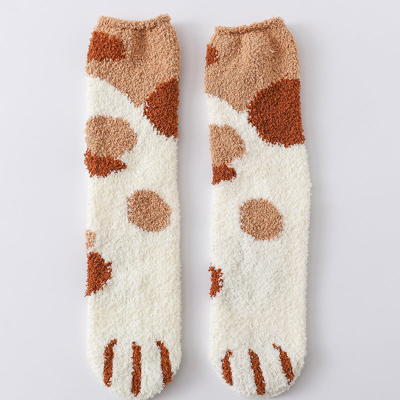 Fluffy cat paw socks with toe beans