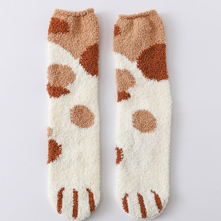 Fluffy cat paw socks with toe beans
