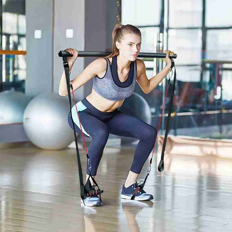 Pilates bar kit with resistance bands