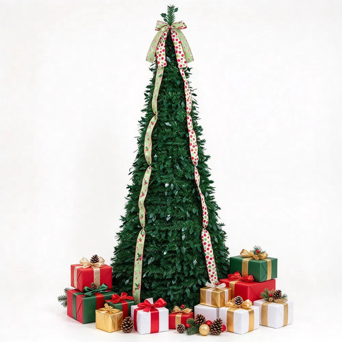 Snugleigh Pop-Up Christmas Tree with Satin Ribbons, 7ft Unlit