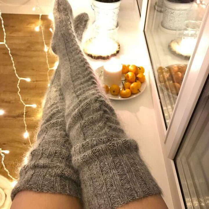 White cable knit over the knee socks