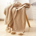 Snugleigh™ Handwoven Wool Blanket with Fringes and Pom-Poms