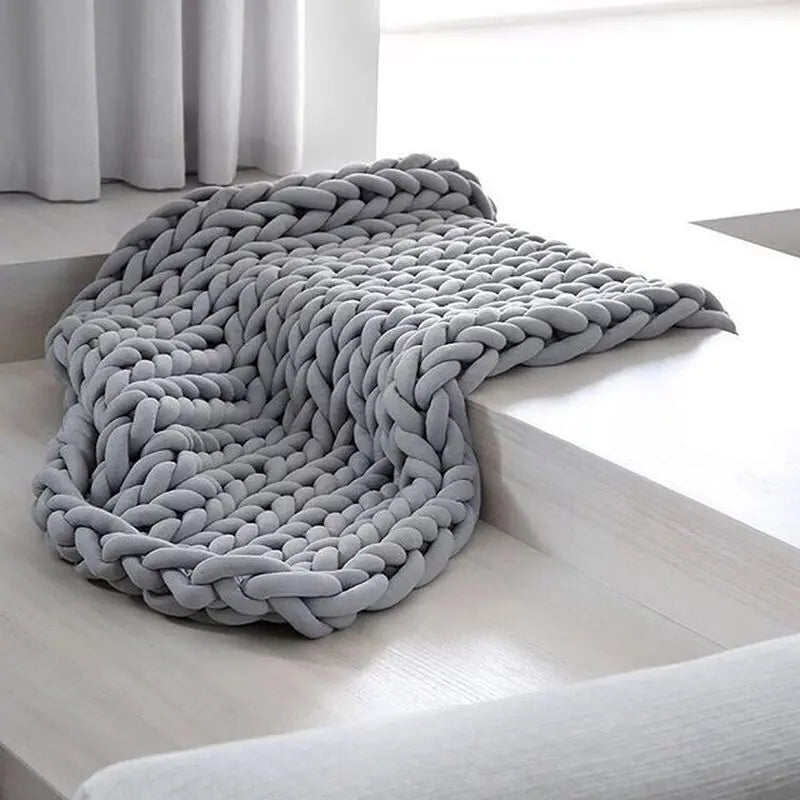 Chunky Knit Throw Handmade Weighted Blanket - SUPER COSY &amp; CALMING BLANKET