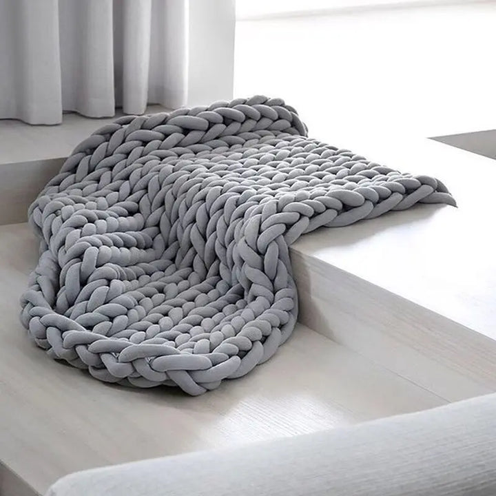 Chunky Knit Throw Handmade Weighted Blanket - SUPER COSY &amp; CALMING BLANKET