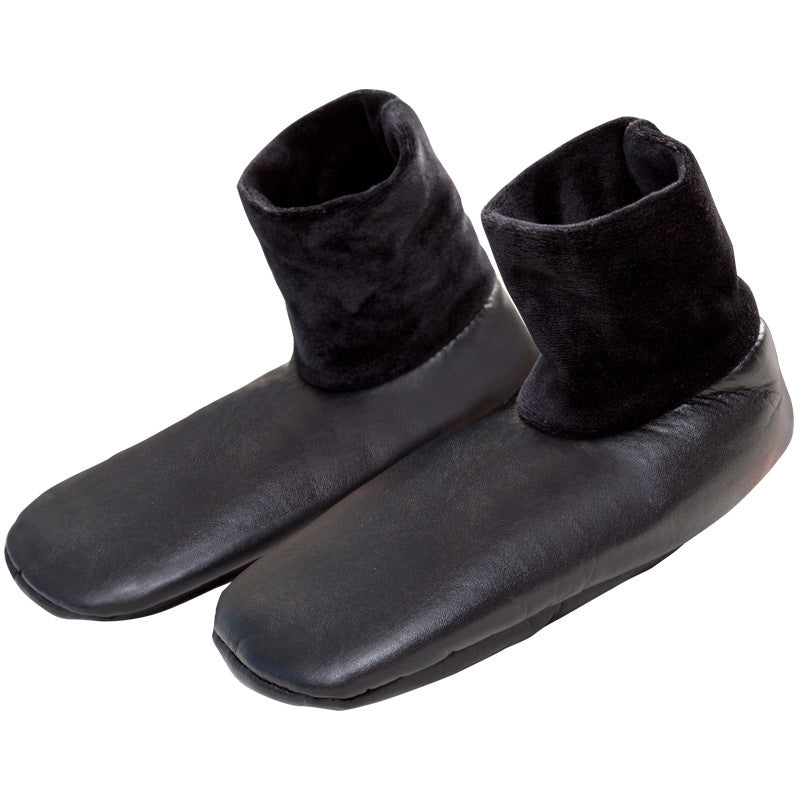 Black faux leather fleece lined slipper boots