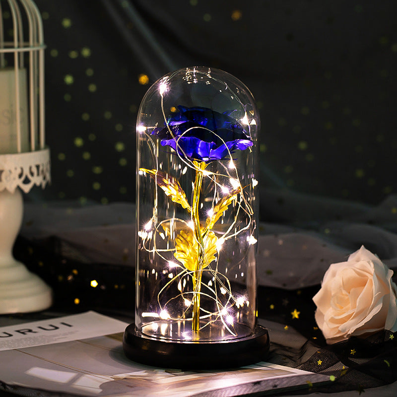 Enchanted Rose Lamp In Glass Dome With Warm LED Base