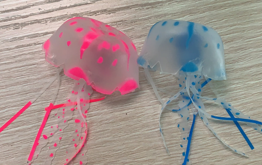 Glowing jellyfish lamp on bedside table