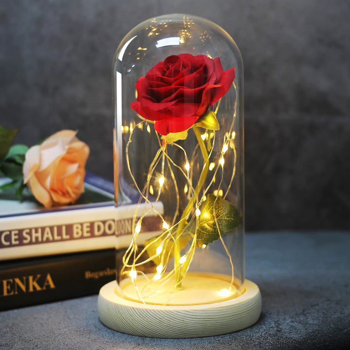 Enchanted Rose Lamp In Glass Dome With Warm LED Base