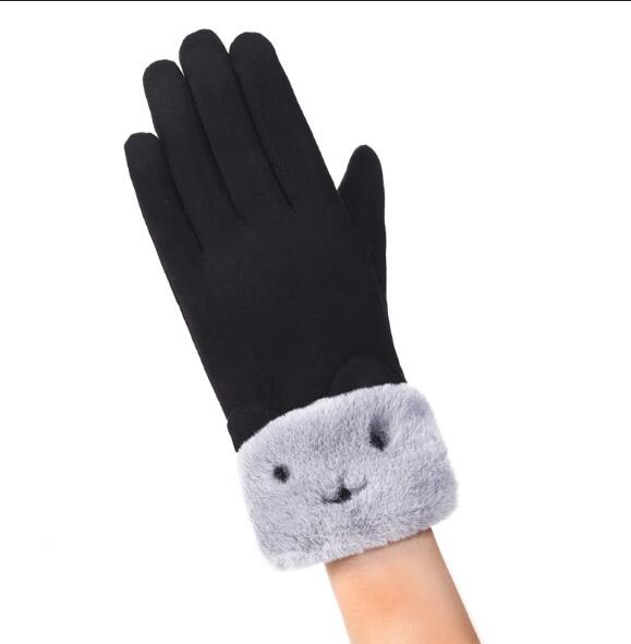 Snugleigh Suede Look Gloves with Plush Cuff and Bear Face