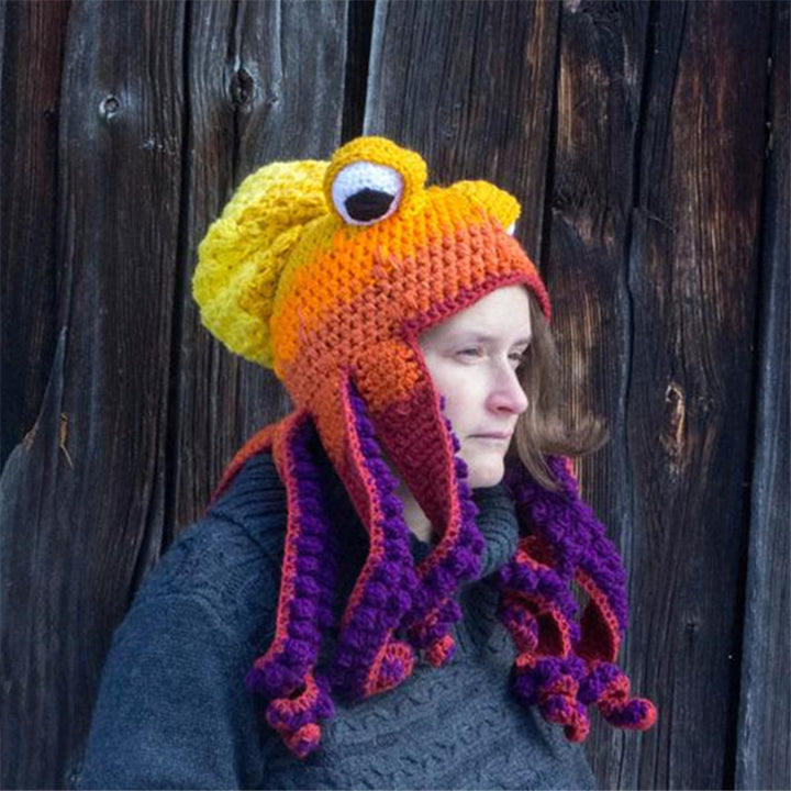 Handmade crochet octopus hat with curly tentacles