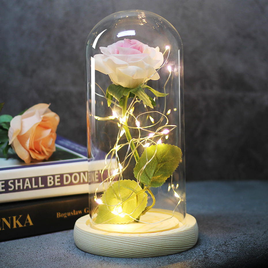 Enchanted Rose Lamp In Glass Dome With Warm LED Base