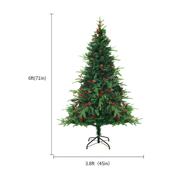 Snow-flocked Christmas tree with warm-white lights
