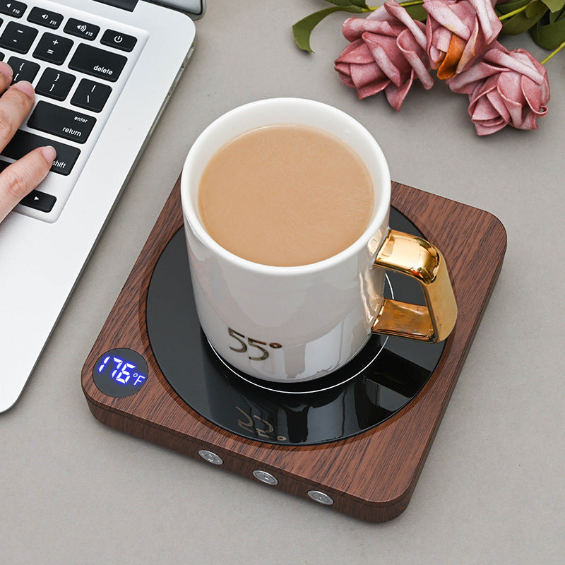 Wood grain mug warmer with digital display