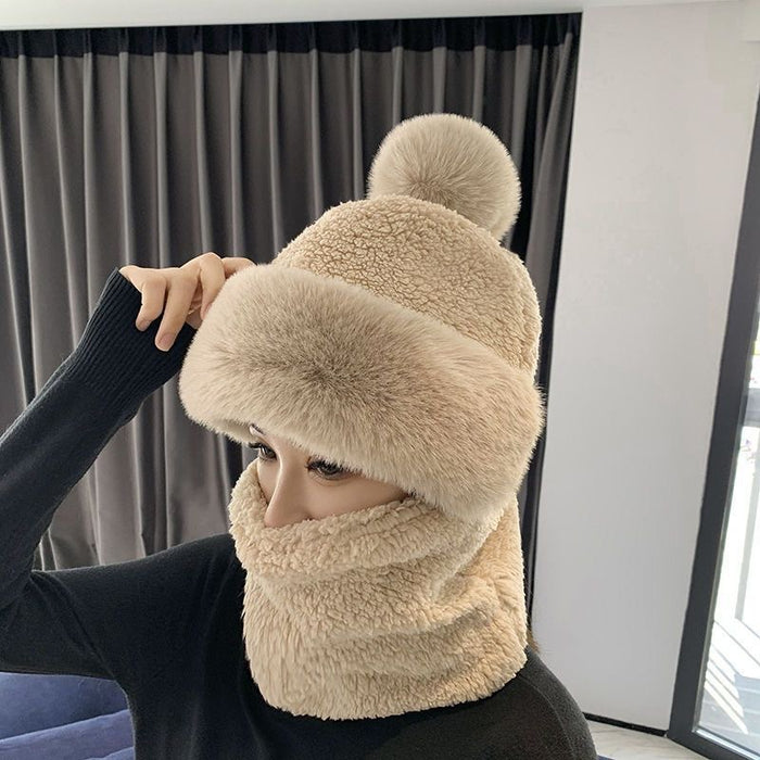 Snugleigh Plush Hood Hat with Neck Warmer and Pompom