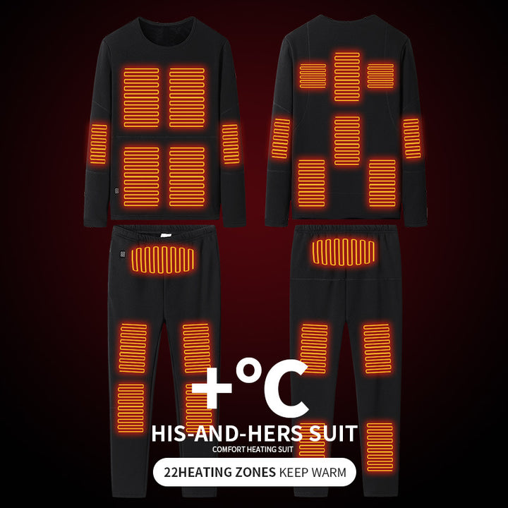 Black heated thermal top and long johns set