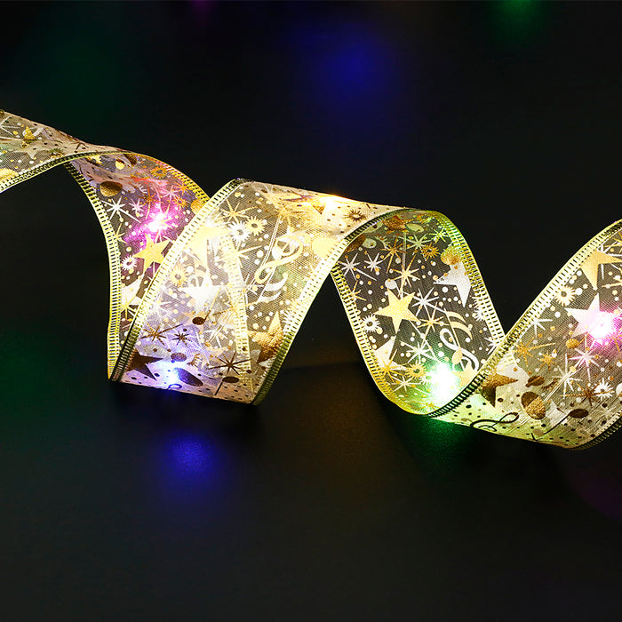 Snugleigh Christmas ribbon with multicolour LED lights, gold or silver