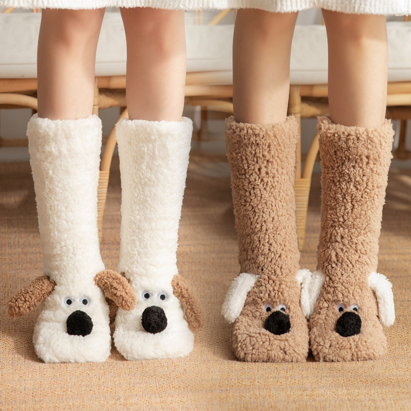 Plush dog face socks with 3D ears