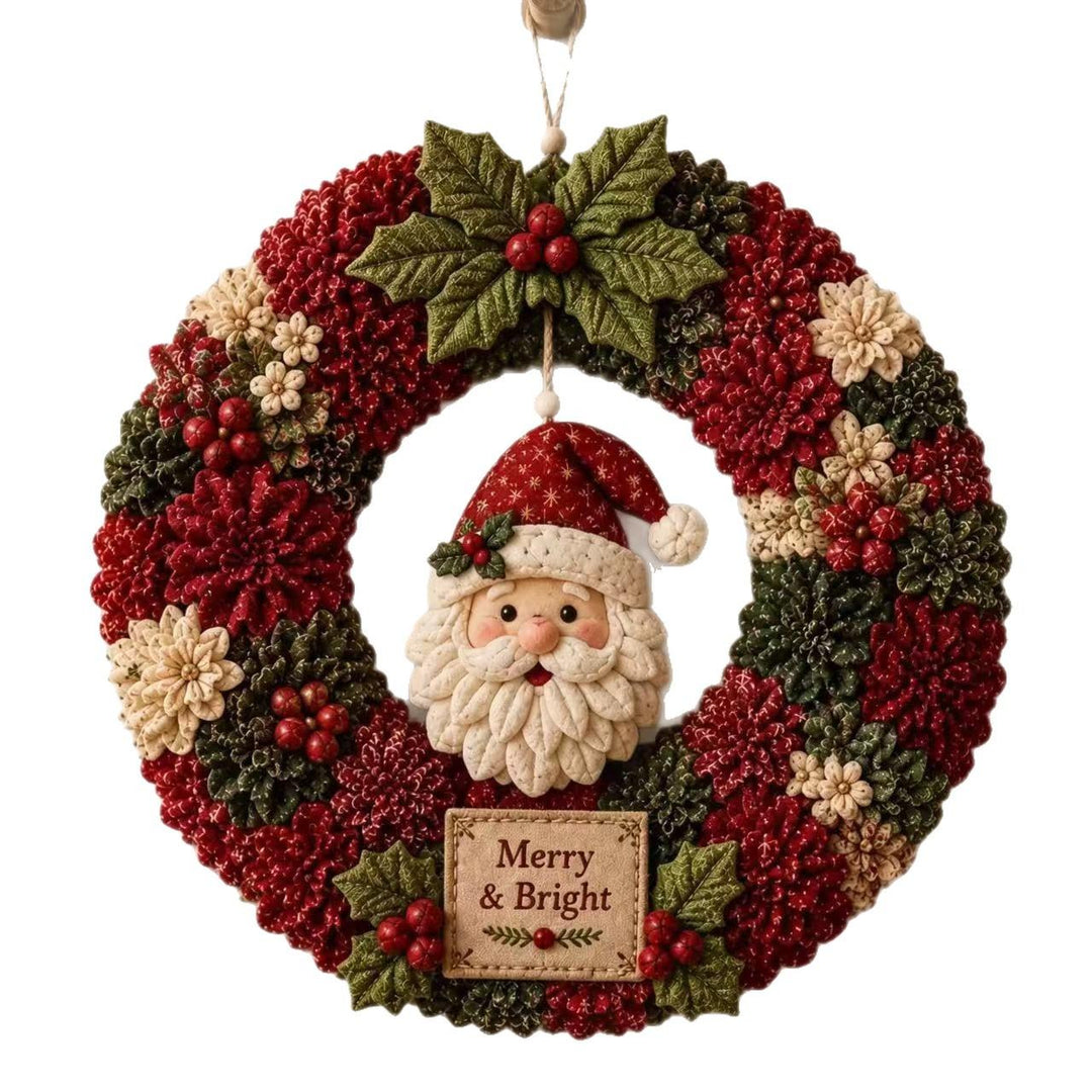 Fabric punch needle Christmas wreath with Santa