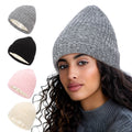 Cream ribbed beanie with satin lining