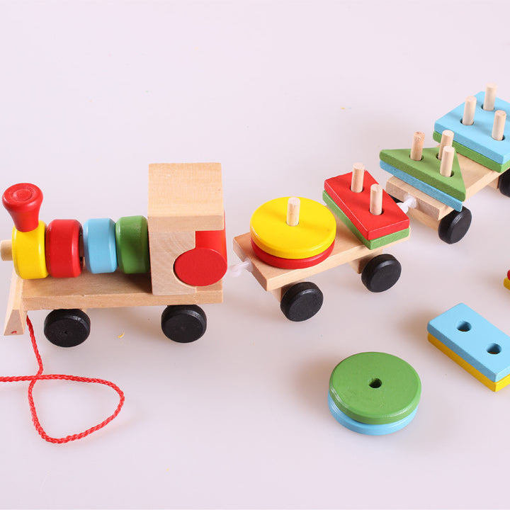 Wooden pull-along train with shape blocks
