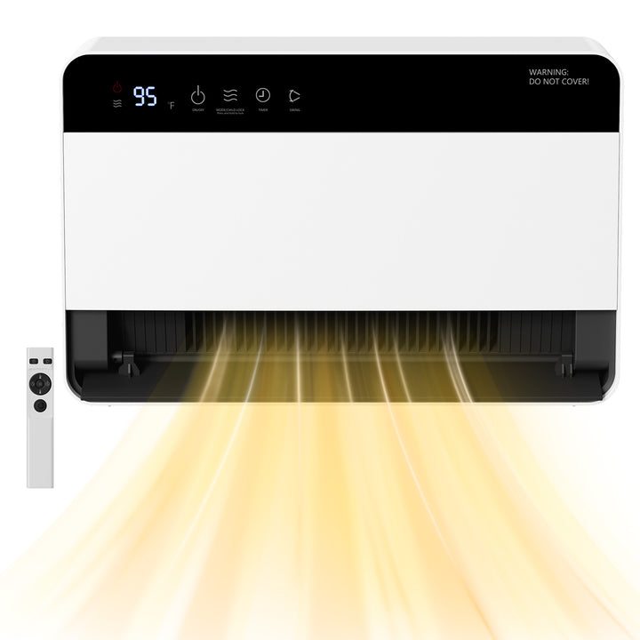 White wall-mounted electric heater with remote