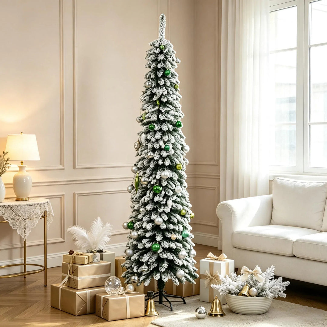 Slim snowy pencil tree, unlit