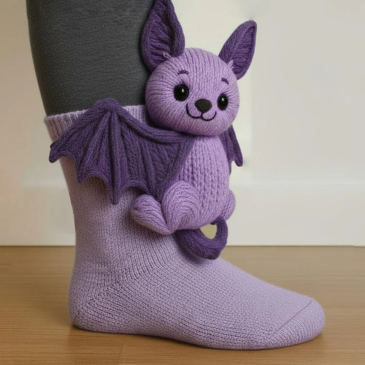 Knit socks with 3D crochet sloth