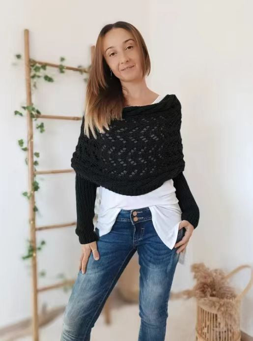Snugleigh Knitted Openwork Shawl with Sleeves, Shrug Style