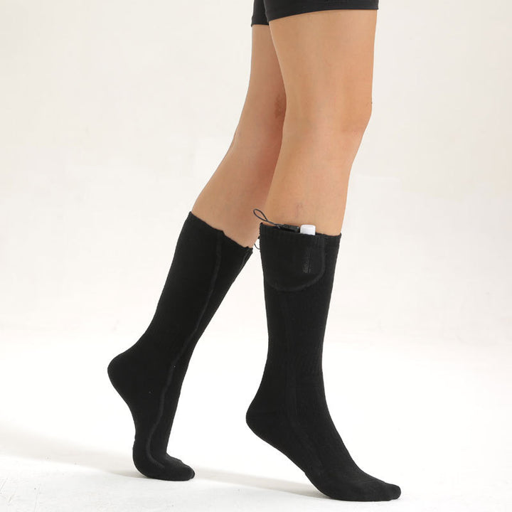 Black heated cotton socks with USB connection