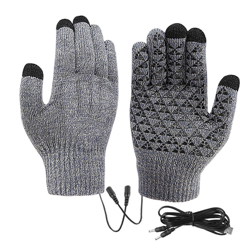Grey USB heated knitted touchscreen gloves