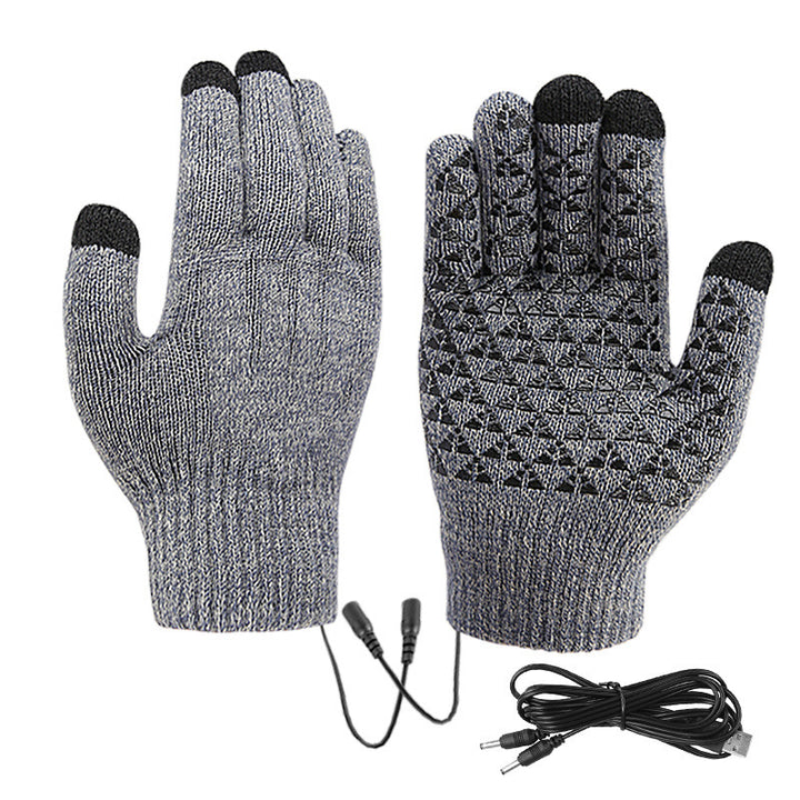 Grey USB heated knitted touchscreen gloves