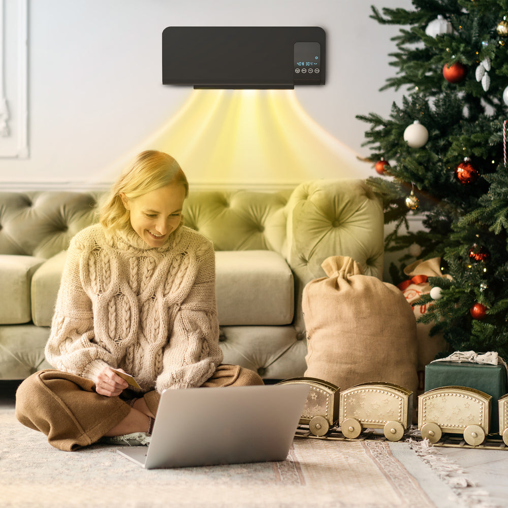 black wall-mounted oscillating ceramic heater
