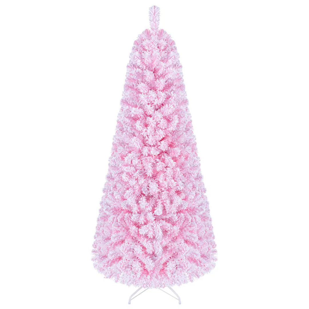 Pink flocked Christmas tree with lights