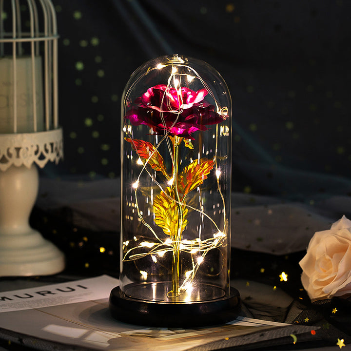 Enchanted Rose Lamp In Glass Dome With Warm LED Base