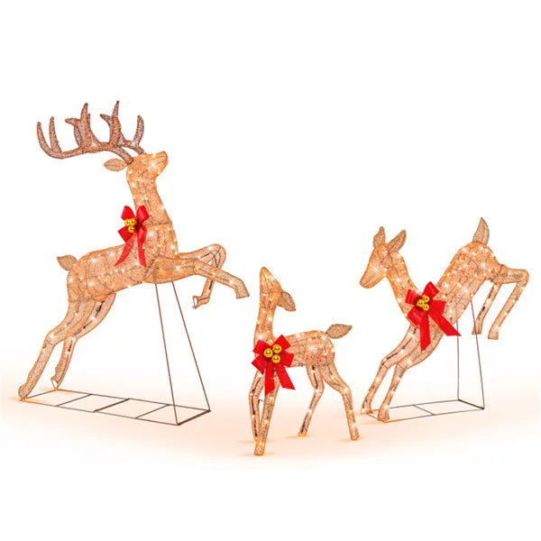 Snugleigh Set of 3 Light-Up Glitter Reindeer with Red Bows